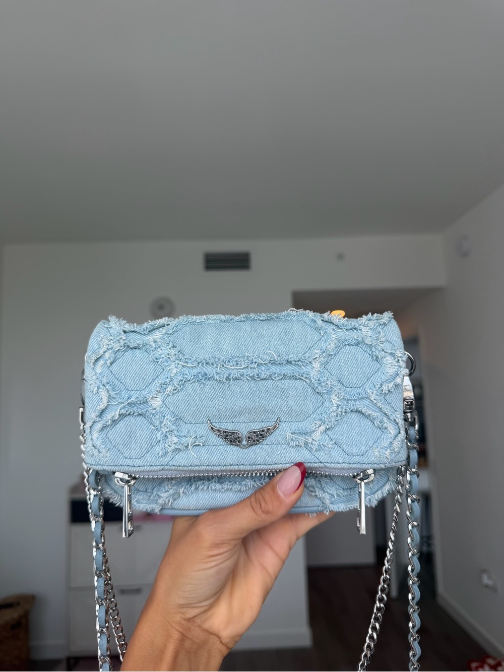 Zadig & Voltaire Rock Fringed Denim Breeze Crossbody Bag